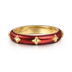 Gabriel & Co. Enamel - 14K Yellow Gold Star Split Stackable with Chrome Red Enamel