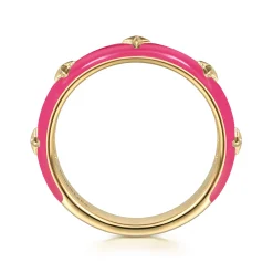 Outlet Gabriel & Co. Enamel - 14K Yellow Gold Star Split Stackable with Fuchsia Enamel
