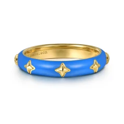 Hot Gabriel & Co. Enamel - 14K Yellow Gold Star Split Stackable with Blue Enamel