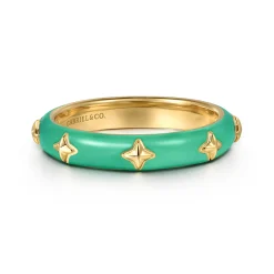 New Gabriel & Co. Enamel - 14K Yellow Gold Star Split Stackable with Mint Green Enamel