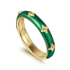 Discount Gabriel & Co. Enamel - 14K Yellow Gold Star Split Stackable with Chrome Green Enamel