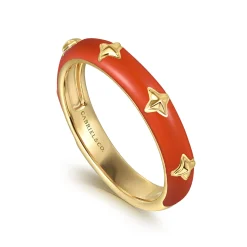 Outlet Gabriel & Co. Enamel - 14K Yellow Gold Star Split Stackable with Orange Enamel
