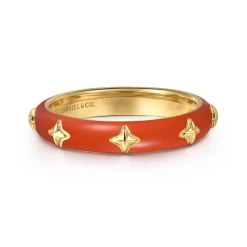 Outlet Gabriel & Co. Enamel - 14K Yellow Gold Star Split Stackable with Orange Enamel