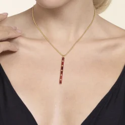 Best Gabriel & Co. Enamel - 14K Yellow Gold Vertical Bar Necklace with Chrome Red Enamel