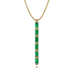 Sale Gabriel & Co. Enamel - 14K Yellow Gold Vertical Bar Necklace with Chrome Green Enamel