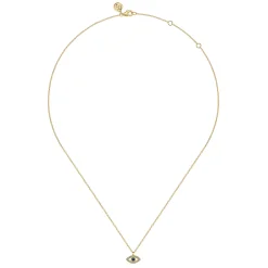 New Gabriel & Co. Enamel - Pendant Necklace Evil Eye 14K Yellow Gold Diamond and Blue Sapphire White Enamel 0.08ct