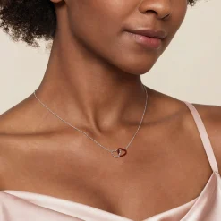 Hot Gabriel & Co. Enamel - 925 Sterling Silver Bujukan Double Heart Pendant Necklace with Chrome Red Enamel