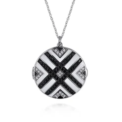 Online Gabriel & Co. Enamel - 925 Sterling Silver White Sapphire and Black Spinel with White Enamel Locket