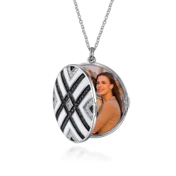 Online Gabriel & Co. Enamel - 925 Sterling Silver White Sapphire and Black Spinel with White Enamel Locket