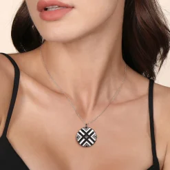 Online Gabriel & Co. Enamel - 925 Sterling Silver White Sapphire and Black Spinel with White Enamel Locket