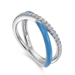 Online Gabriel & Co. Enamel - 925 Sterling Silver White Sapphire Criss Cross Stackable with Dusk Blue Enamel