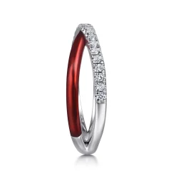 Online Gabriel & Co. Enamel - 925 Sterling Silver White Sapphire Criss Cross Stackable with Chrome Red Enamel