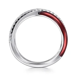 Online Gabriel & Co. Enamel - 925 Sterling Silver White Sapphire Criss Cross Stackable with Chrome Red Enamel