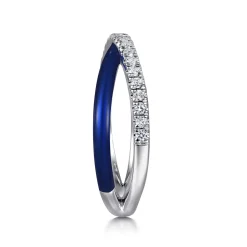 Outlet Gabriel & Co. Enamel - 925 Sterling Silver White Sapphire Criss Cross Stackable with Chrome Blue Enamel