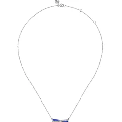 Hot Gabriel & Co. Enamel - 925 Sterling Silver White Sapphire Criss Cross Bar Necklace with Chrome Blue Enamel