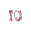 Best Gabriel & Co. Enamel - 925 Sterling Silver White Sapphire Criss Cross Huggies with Fuchsia Enamel