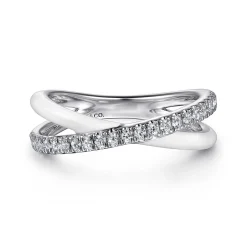 Clearance Gabriel & Co. Enamel - 925 Sterling Silver White Sapphire Criss Cross Stackable with White Enamel