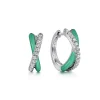Gabriel & Co. Enamel - 925 Sterling Silver White Sapphire Criss Cross Huggies with Mint Green Enamel
