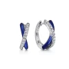 Gabriel & Co. Enamel - 925 Sterling Silver White Sapphire Criss Cross Huggies with Chrome Blue Enamel