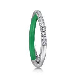 Clearance Gabriel & Co. Enamel - 925 Sterling Silver White Sapphire Criss Cross Stackable with Emerald Green Enamel