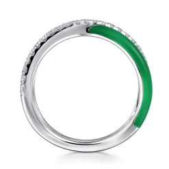 Clearance Gabriel & Co. Enamel - 925 Sterling Silver White Sapphire Criss Cross Stackable with Emerald Green Enamel