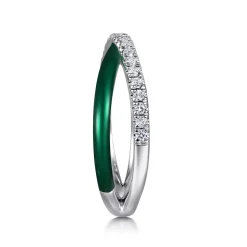 New Gabriel & Co. Enamel - 925 Sterling Silver White Sapphire Criss Cross Stackable with Chrome Green Enamel