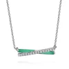 Outlet Gabriel & Co. Enamel - 925 Sterling Silver White Sapphire Criss Cross Bar Necklace with Mint Green Enamel