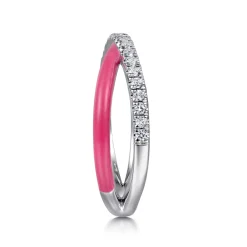 Clearance Gabriel & Co. Enamel - 925 Sterling Silver White Sapphire Criss Cross Stackable with Fuschia Enamel
