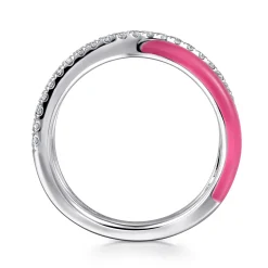 Clearance Gabriel & Co. Enamel - 925 Sterling Silver White Sapphire Criss Cross Stackable with Fuschia Enamel