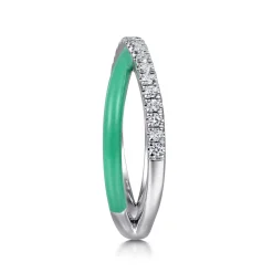Discount Gabriel & Co. Enamel - 925 Sterling Silver White Sapphire Criss Cross Stackable with Mint Green Enamel