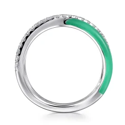 Discount Gabriel & Co. Enamel - 925 Sterling Silver White Sapphire Criss Cross Stackable with Mint Green Enamel
