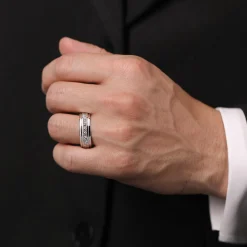 Outlet Gabriel & Co. Enzo - 14K White Gold Diamond Men's Wedding Ring in Sand Blast Finish