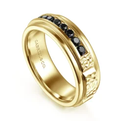 New Gabriel & Co. Enzo - 14K Yellow Gold Black Diamond Men's Wedding Ring in Sand Blast Finish
