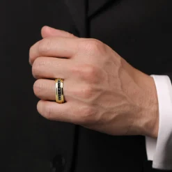 New Gabriel & Co. Enzo - 14K Yellow Gold Black Diamond Men's Wedding Ring in Sand Blast Finish