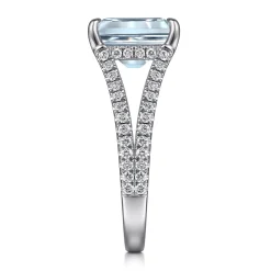 Online Gabriel & Co. Erika - 14K White Gold Split Shank Emerald Cut Aquamarine and Diamond Engagement Ring