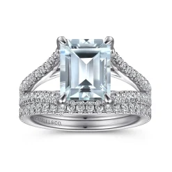 Online Gabriel & Co. Erika - 14K White Gold Split Shank Emerald Cut Aquamarine and Diamond Engagement Ring
