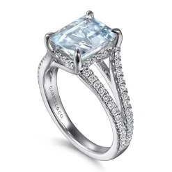 Online Gabriel & Co. Erika - 14K White Gold Split Shank Emerald Cut Aquamarine and Diamond Engagement Ring