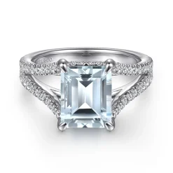 Online Gabriel & Co. Erika - 14K White Gold Split Shank Emerald Cut Aquamarine and Diamond Engagement Ring