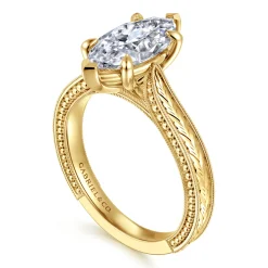 Gabriel & Co. Eros - Vintage Inspired 14K Yellow Gold Marquise Shape Solitaire Diamond Engagement Ring