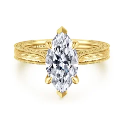 Gabriel & Co. Eros - Vintage Inspired 14K Yellow Gold Marquise Shape Solitaire Diamond Engagement Ring