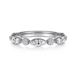 Clearance Gabriel & Co. Esperanza - 14K White Gold Vintage Inspired Marquise and Round Diamond Anniversary Band - 0.8 ct
