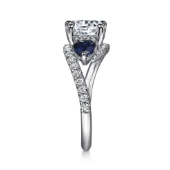 Outlet Gabriel & Co. Estefania - 14K White Gold Round Bypass Three Stone Sapphire and Diamond Engagement Ring