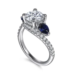 Outlet Gabriel & Co. Estefania - 14K White Gold Round Bypass Three Stone Sapphire and Diamond Engagement Ring