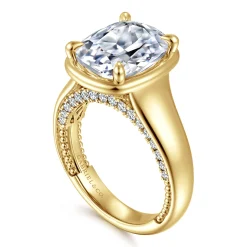Sale Gabriel & Co. Ettie - 14K Yellow Gold Bezel Prong Elongated Cushion Diamond Engagement Ring