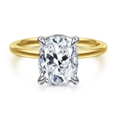 Best Gabriel & Co. Evelina - 14K White-Yellow Gold Elongated Cushion Solitaire Diamond Engagement Ring