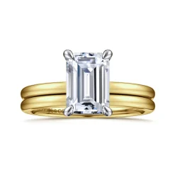New Gabriel & Co. Evelina - 14K White-Yellow Gold Emerald Cut Solitaire Diamond Engagement Ring