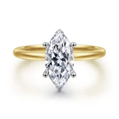 New Gabriel & Co. Evelina - 14K White-Yellow Gold Marquise Shape Solitaire Diamond Engagement Ring