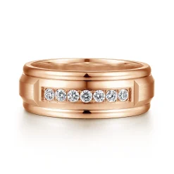 Discount Gabriel & Co. Everett - 14K Rose Gold Diamond Men's Wedding Ring in Satin Finish