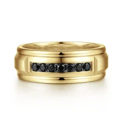 Online Gabriel & Co. Everett - 14K Yellow Gold Black Diamond Men's Wedding Ring in Satin Finish