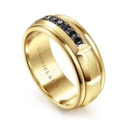 Online Gabriel & Co. Everett - 14K Yellow Gold Black Diamond Men's Wedding Ring in Satin Finish